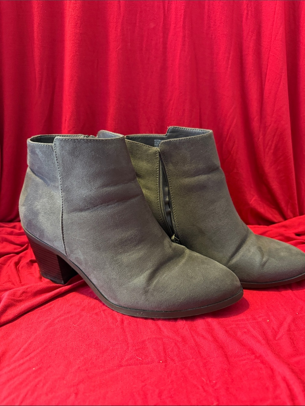 JustFab Gray Suede Ankle Booties with Side Zip